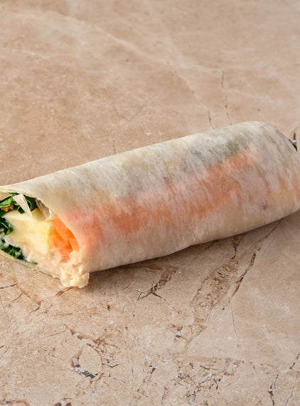 Cavallo nero, toasted sesame, roast celeriac, ribbon carrot, wasabi, charred shallot, pancake roll