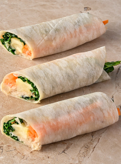 Cavallo nero, toasted sesame, roast celeriac, ribbon carrot, wasabi, charred shallot, pancake roll