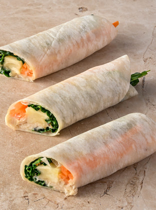 Cavallo nero, toasted sesame, roast celeriac, ribbon carrot, wasabi, charred shallot, pancake roll