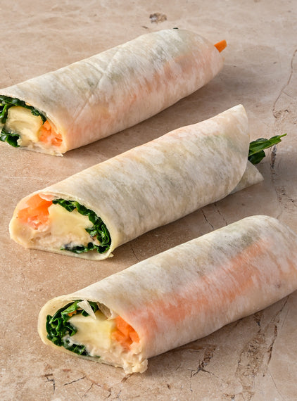 Cavallo nero, toasted sesame, roast celeriac, ribbon carrot, wasabi, charred shallot, pancake roll