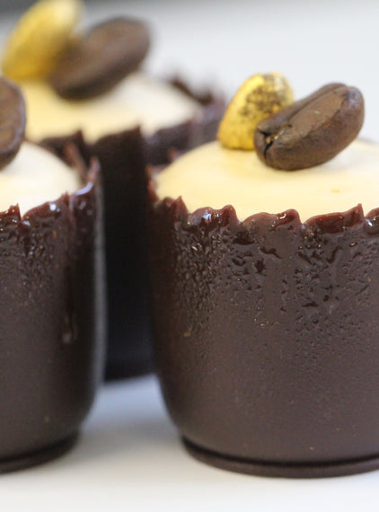 Espresso martini chocolate cup, coffee ganache, toasted beans.