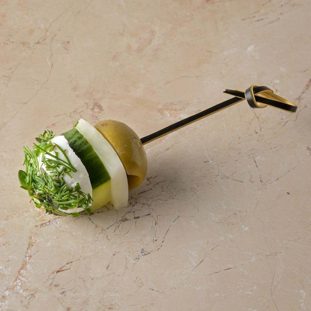 Dill and chive rolled Boilie goats cheese, raw fennel, coriander pickled cucumber, green olive (GF)