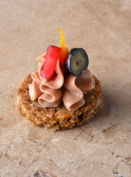Duck liver parfait, rye, sliced plum, blueberry, orange zest