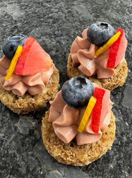 Duck parfait, rye, plum, redcurrant and orange.