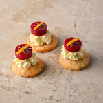 Beetroot pickle compress, whipped goats cheese, Grana Padano shortbread, orange, thyme (GF)