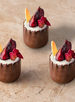 Black forest chocolate cup, chocolate ganache, kirsch cherry, vanilla creme