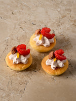 Bakewell tart, raspberry cream, fresh raspberry, sugared almond