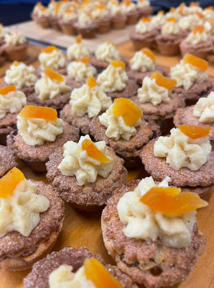 Mini mince pies, brandy buttercream and apricot.