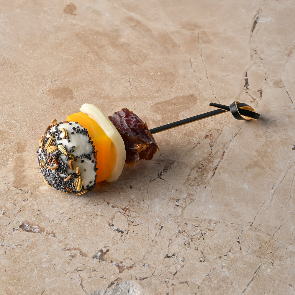 Poppy, fennel and cumin seed rolled goat’s cheese, pickled golden beetroot, medjool date (GF)
