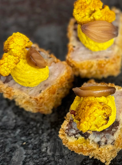 Pork and black pudding terrine with piccalilli vegetables