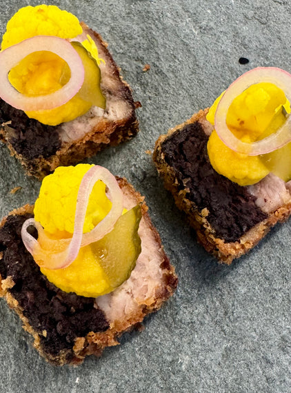 Pork and black pudding terrine with piccalilli vegetables