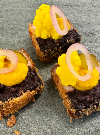 Pork and black pudding terrine with piccalilli vegetables