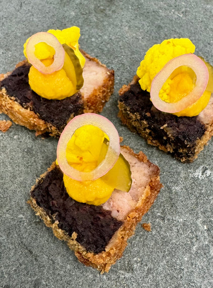 Pork and black pudding terrine with piccalilli vegetables