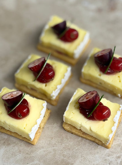 Rosemary gluten free shortbread, Waterloo cheese, cranberry chutney, fresh cranberry.