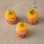 Smoked salmon on rye, pickled golden beetroot, fresh horseradish, pink pepper