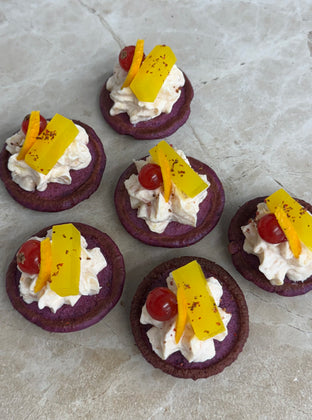 Smoked trout pate, beetroot blini, redcurrant, orange