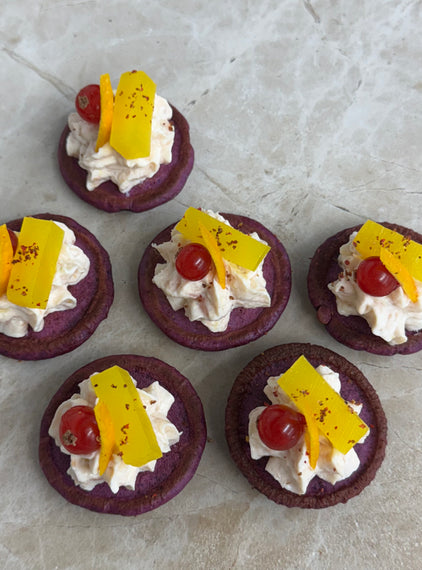 Smoked trout pate, beetroot blini, redcurrant, orange