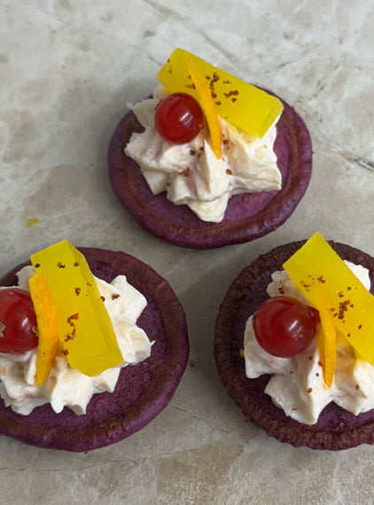 Smoked trout pate, beetroot blini, redcurrant, orange