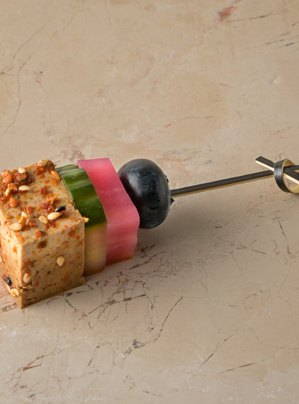 Soy togarashi tofu, yuzu cucumber, candied beetroot, blueberry