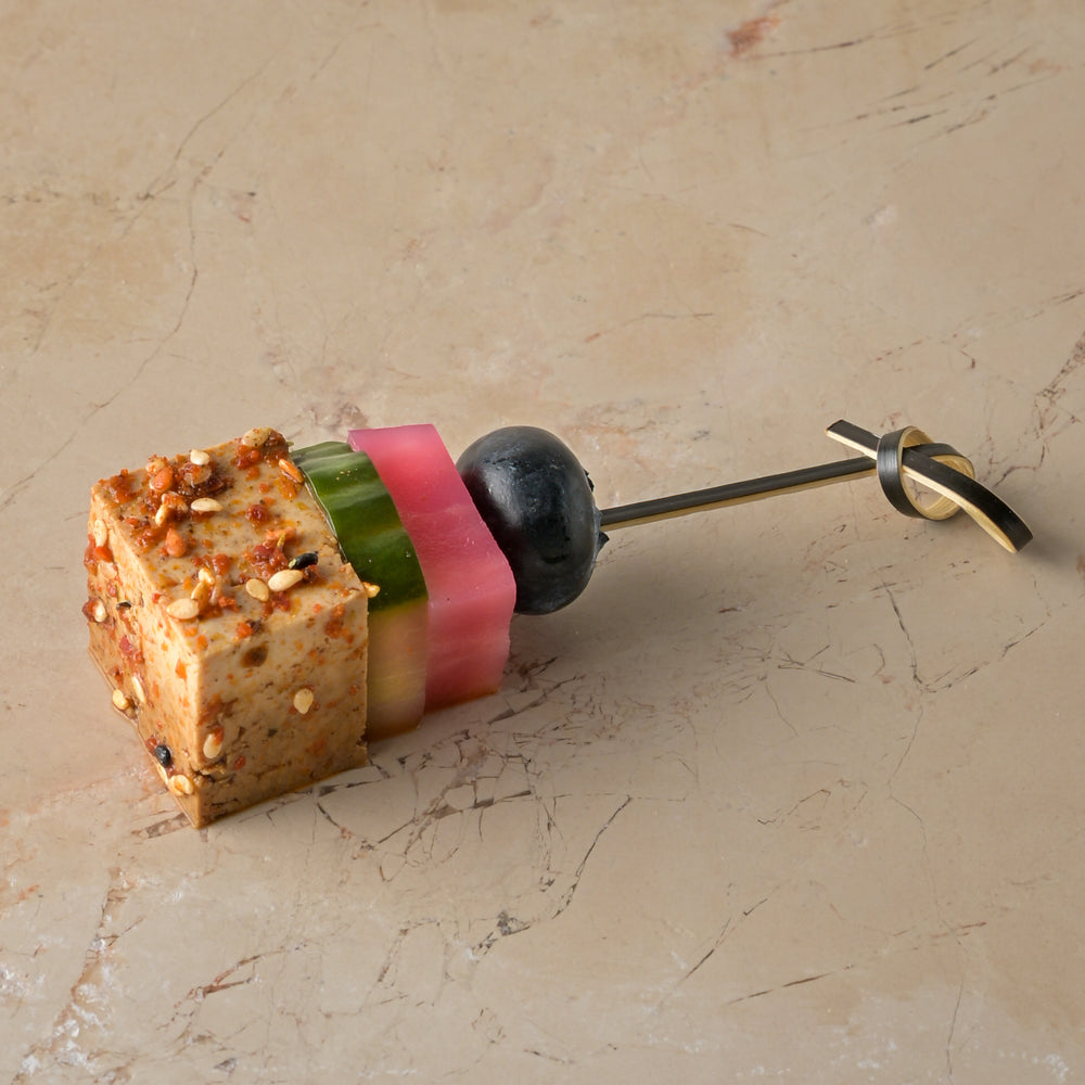 Soy togarashi tofu, yuzu cucumber, candied beetroot, blueberry