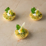 Tenderstem, Grana Padano and roast shallot frittata, lemon crème, tenderstem tip, broad bean (GF)